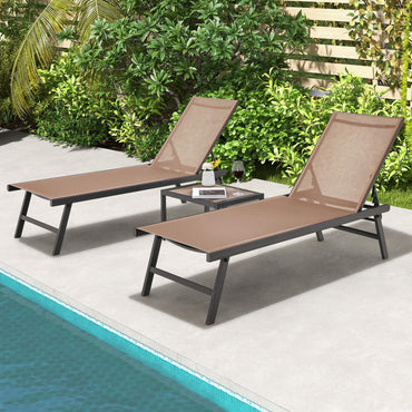 Ensemble de 3 chaises longues de patio Tangkula avec table basse