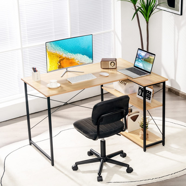 Tangkula L-Shaped Computer Desk with Reversible Shelves