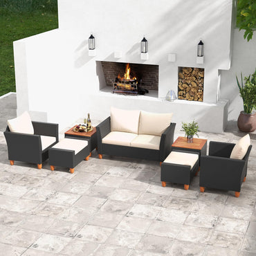 Tangkula Salon de Jardin 7 Pièces avec Causeuse