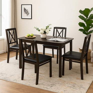 Tangkula 47" Dining Table Set for 4 Farmhouse Solid Wood Dinette Set