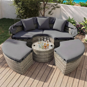 Tangkula Patio Round Daybed with Retractable Canopy