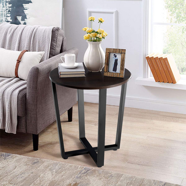 Tangkula Table d'appoint ronde, Table basse métallique à 2 niveaux avec étagère de rangement