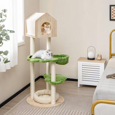 Arbre à chat Tangkula, tour à chat moderne multi-niveaux en bois avec poteaux à griffer en sisal