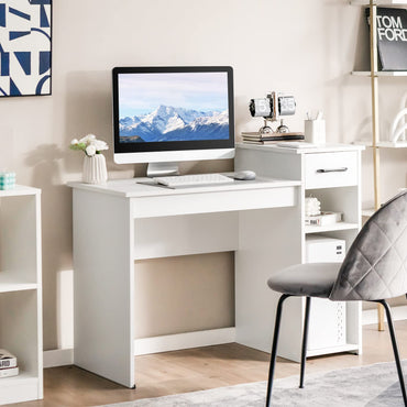Tangkula White Desk with Drawer & CPU Stand