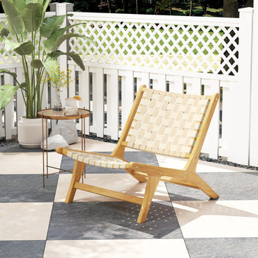 Tangkula Teak Wood Patio Chair Armless with Webbing Seat and Backrest