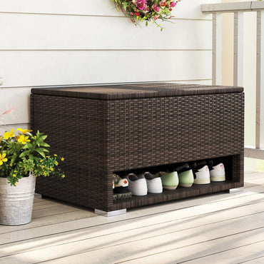 Tangkula Boîte de rangement d'extérieur en rotin de 182 litres avec étagère à chaussures