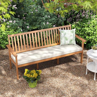 Tangkula Outdoor 3-Seat Wood Bench, 64 Inches Extra Long Acacia Chair w/Seat Cushion