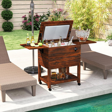 Tangkula Rolling Wooden Patio Cooler Cart(54 Quart)