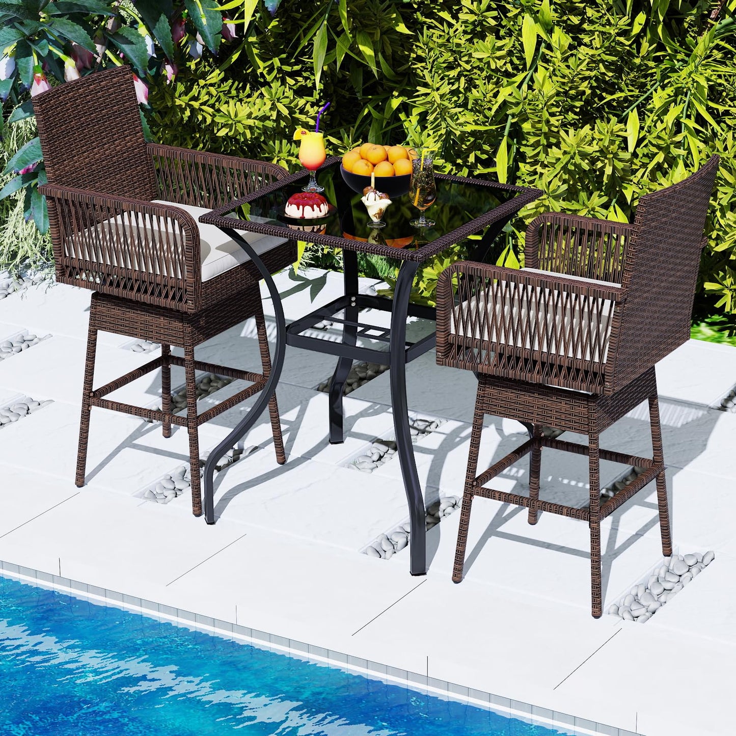 Tangkula Patio 360° Swivel Bar Stool for Backyard