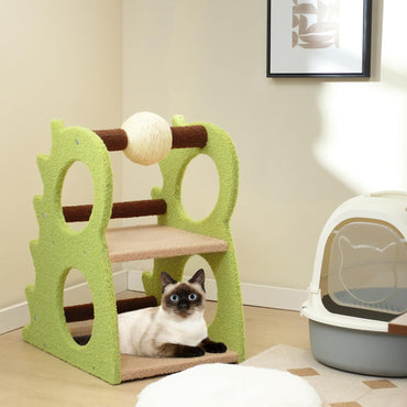 Arbre à chat Tangkula mignon, tour à chat en forme de dinosaure avec boule à griffer en sisal rotative (Vert)