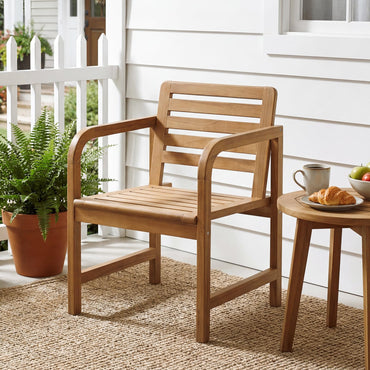 Tangkula Solid Teak Outdoor Dining Chair with Slanted Back & Slatted Seat