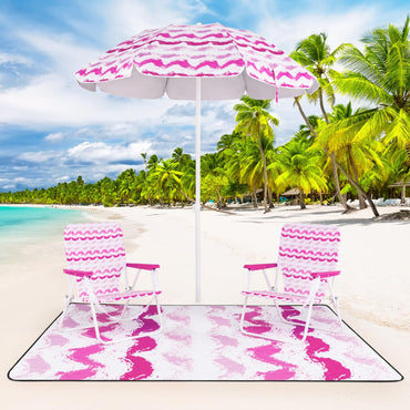 Tangkula 4 Pieces Beach Chair Set with Umbrella & Blanket