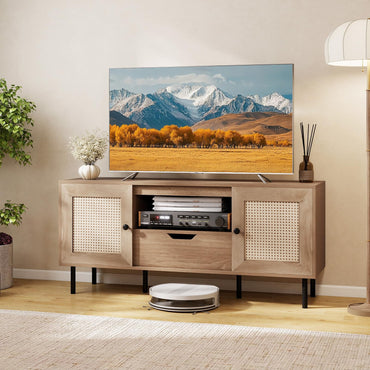 Tangkula Boho TV Stand for 50 55 60 Inch TV 52” Wooden Entertainment Center