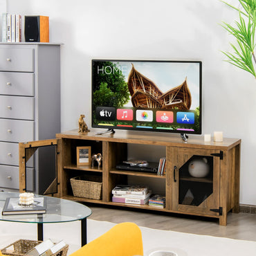 Meuble TV Tangkula de style rustique pour téléviseurs jusqu'à 65 pouces, console média, marron rustique