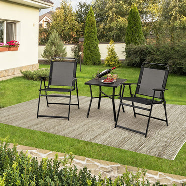 Lot de 2 chaises pliantes d'extérieur Tangkula, chaises de salle à manger de patio avec assise respirante et accoudoirs confortables