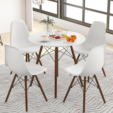 Tangkula Round Dining Table Set for 4 with Ergonomic Seat & Solid Wood Legs
