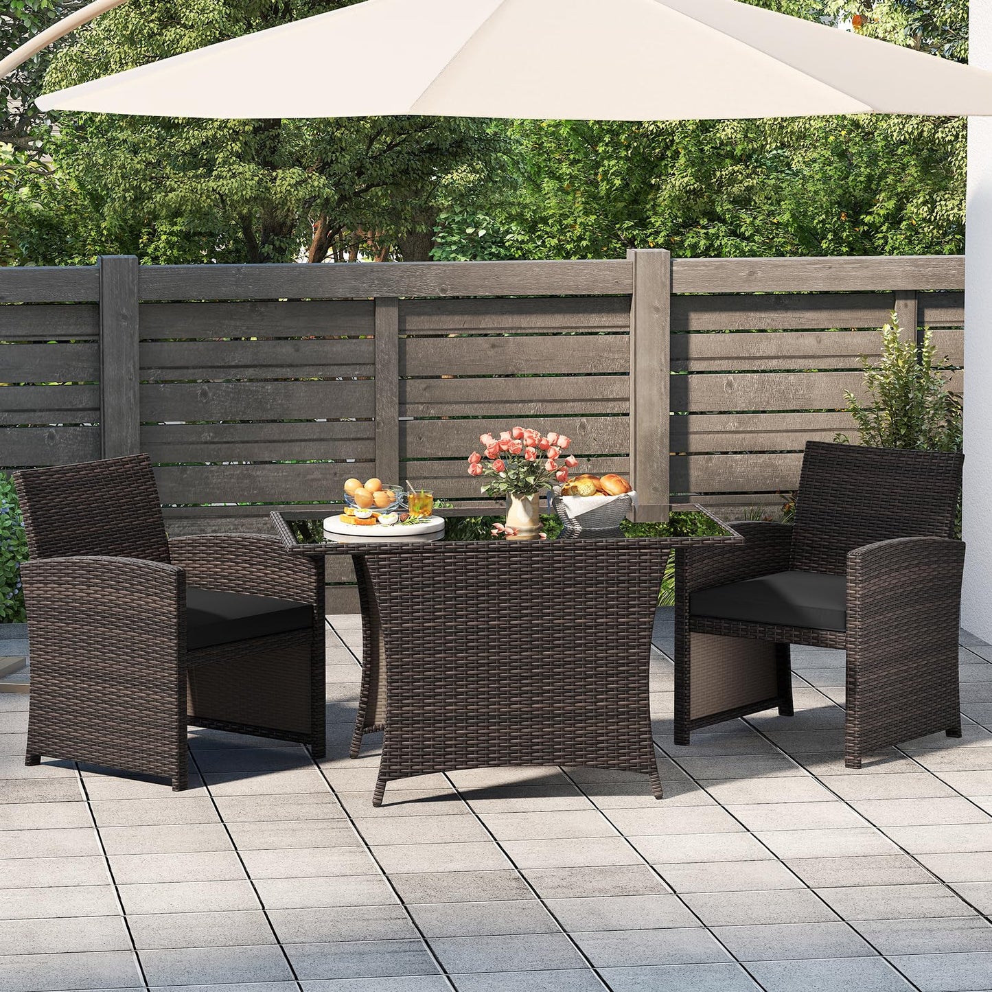 Tangkula 3 Piece Patio Wicker Dining Set