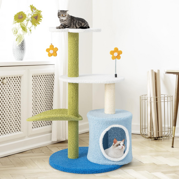 Arbre à chat floral Tangkula pour chats d'intérieur (vert et bleu)