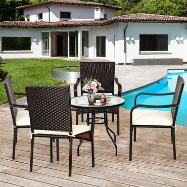 4 Pieces Patio Rattan Dining Chairs, Outdoor Stackable Wicker Chairs with Comfortable Cushions and Armrests
