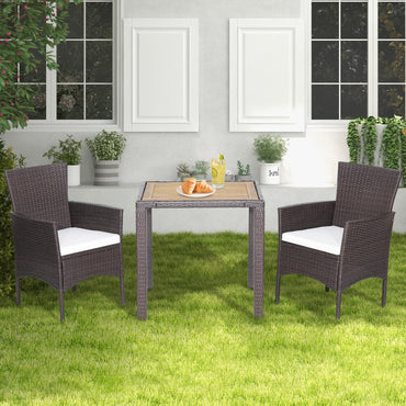 Ensemble de meubles de patio Tangkula 3 pièces, ensemble de salle à manger extérieur en osier marron mélangé