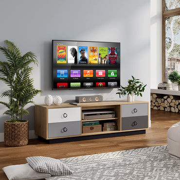 Meuble TV Tangkula pour téléviseurs jusqu'à 60 pouces, Meuble TV Centre de divertissement pour salon, 55 x 16 x 16,5 pouces