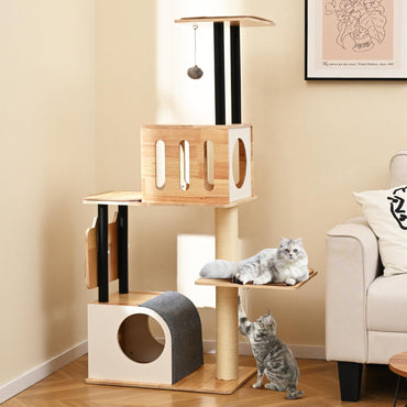 Arbre à chat moderne Tangkula, grande tour à chat à plusieurs niveaux avec deux condos et plateformes de saut