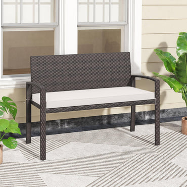 Tangkula Outdoor Rattan Bench 2-Person Patio Loveseat