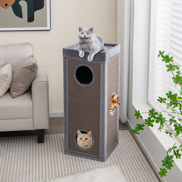 Tangkula Arbre à Chat 4 Étages, 99 cm Maison pour Chat Multi-Niveaux avec Griffoir en Sisal