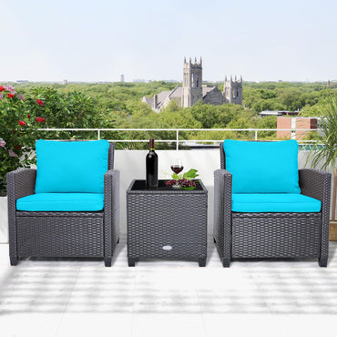 Tangkula 3 Pieces Patio PE Wicker Furniture Set with 4 Bonus Cushion Covers
