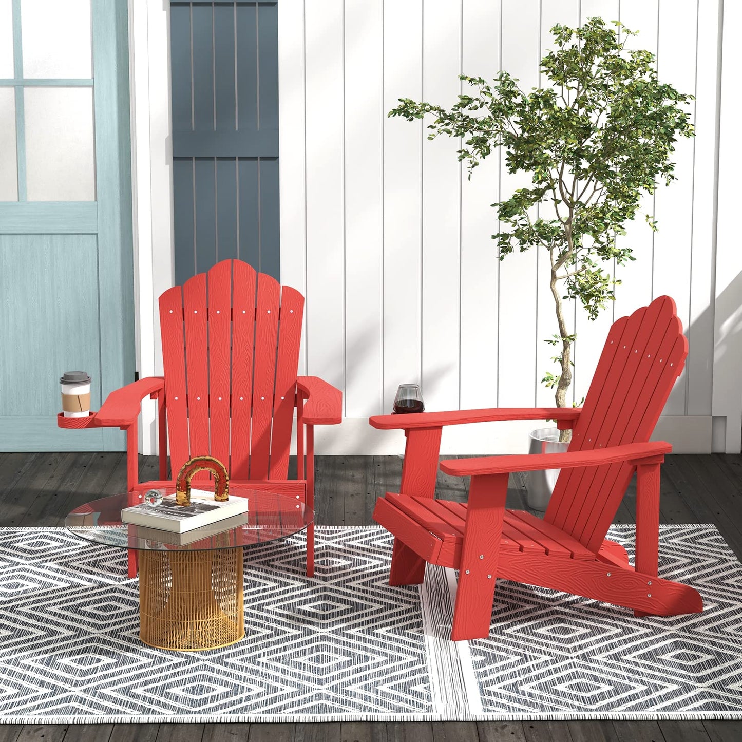 Tangkula Oversized Adirondack Chair, Patio Lounge Chairs w/Adjustable Cup Holder