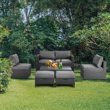 Ensemble de meubles de patio en rotin 6 pièces, Patiojoy, salon de jardin sans assemblage