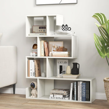 Bibliothèque en forme de S Tangkula, étagère à 5 niveaux géométrique moderne avec kits anti-basculement