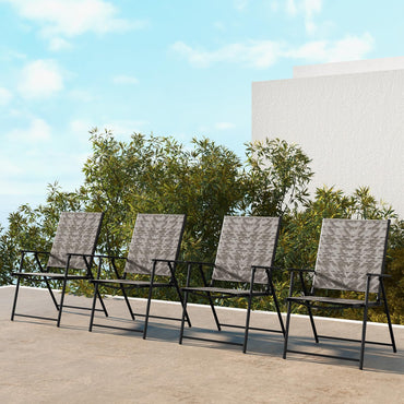Lot de 4 chaises pliantes de patio Tangkula, chaises de salle à manger d'extérieur en osier avec accoudoirs (4, gris mélangé)