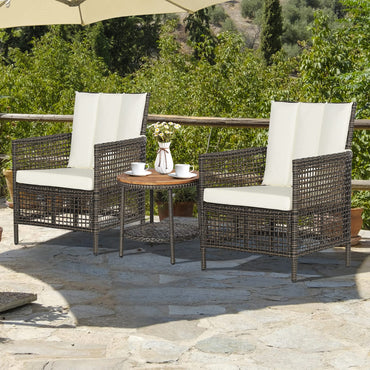 Tangkula Ensemble de Conversation 3 Pièces pour Patio, Fauteuils d'Extérieur en Rotin avec Table Basse à 2 Niveaux (Blanc Cassé)