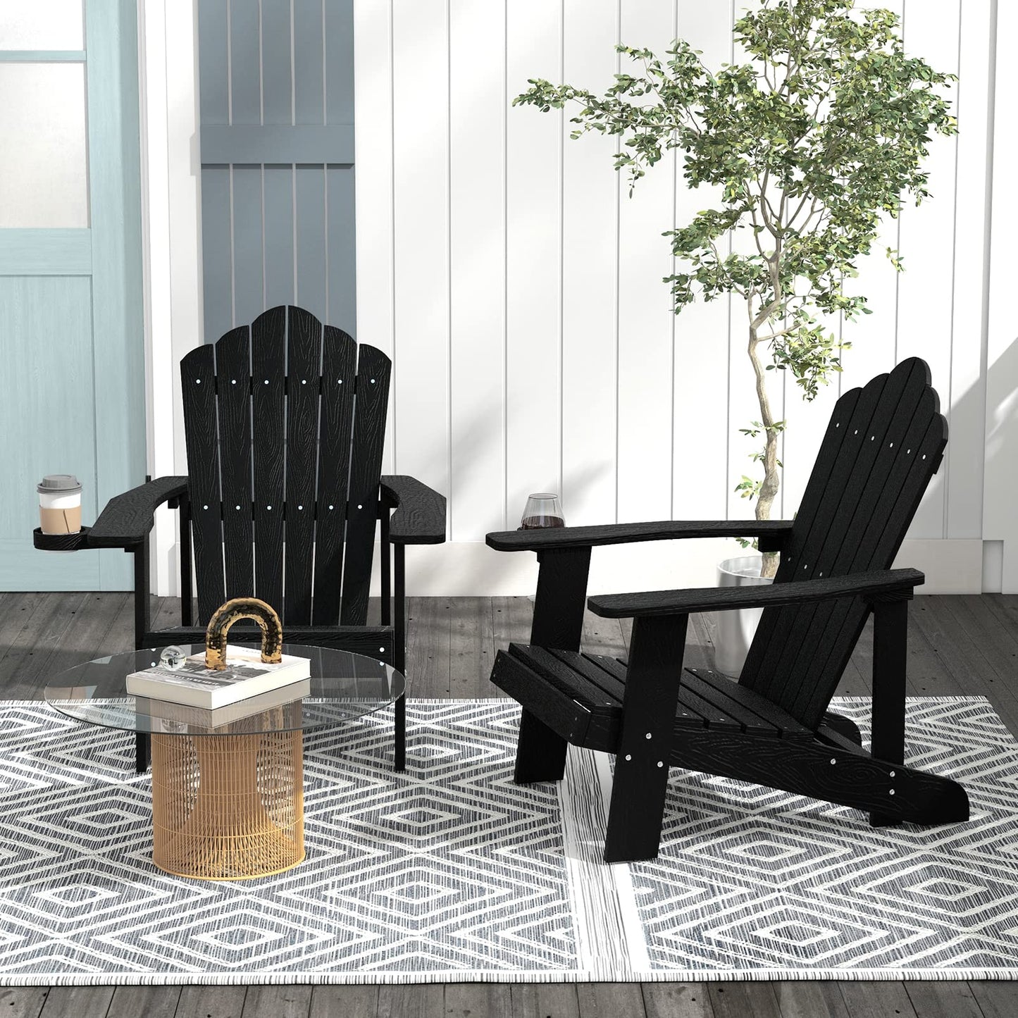 Tangkula Oversized Adirondack Chair, Patio Lounge Chairs w/Adjustable Cup Holder