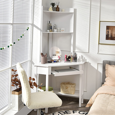 White Corner Desk with Hutch - Tangkula