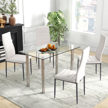 Tangkula 5 PCS Dining Table Set Modern Tempered Glass Top
