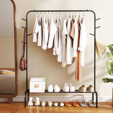 Tangkula Heavy Duty Clothes Rack for Hanging Clothes with 8 Hooks and Storage Shelf