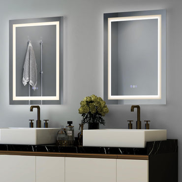 Miroir mural de salle de bain Tangkula 32" x 24" avec éclairage LED RVB, miroir de maquillage à intensité variable