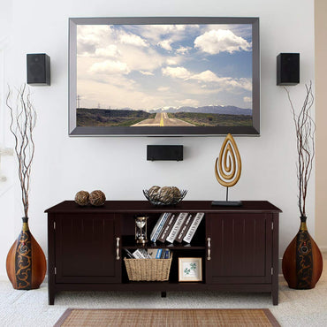 Meuble TV de style rustique avec portes coulissantes pour écrans plats jusqu'à 65 pouces, meuble de rangement pour salon avec