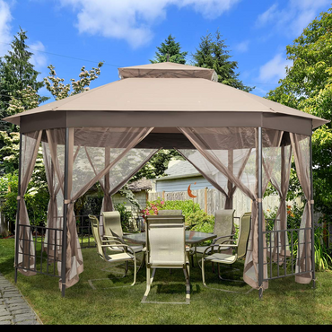 Tangkula 10 x 12 Ft Patio Gazebo, Heavy Duty Octagonal Gazebo Canopy w/Netting Sidewalls & Sturdy Steel Frame