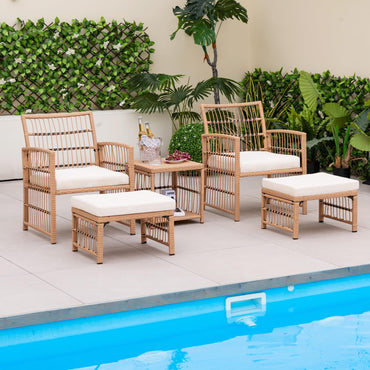 Tangkula 5 Piece Patio Wicker Sofa Set, Outdoor Rattan Conversation Set with Seat & Back Cushions (Natural)