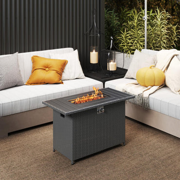Tangkula 44.5 Inch Propane Fire Pit Table Rattan Gas 2-in-1 with Stainless Steel Burner