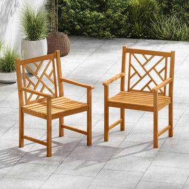 Tangkula Set of 2/4 Outdoor Dining Chairs Acacia Wood with Cross-Pattern Backrest