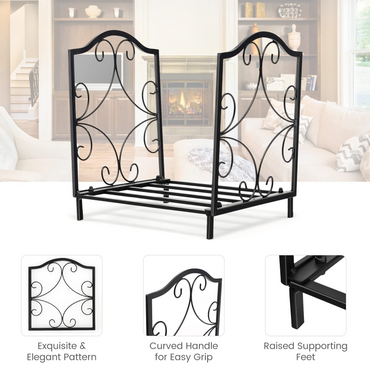 Tangkula Firewood Rack, Indoor Outdoor Heavy Duty Steel Log Holder for Fireplace Wood Storage
