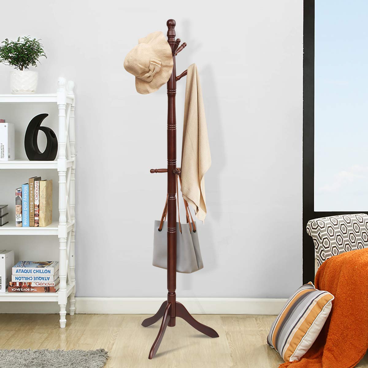 Wood Coat Rack, Brown - Tangkula
