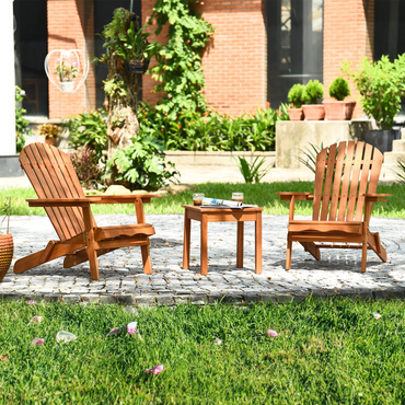 3 Pieces Adirondack Chair Set, Outdoor Wood Furniture Set with 2 Folding Lounge Chairs & Side Table