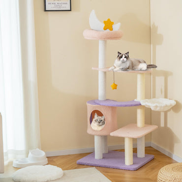 Arbre à chat Tangkula de 140 cm, tour pour chat multi-niveaux avec appartement pour chat, poteaux à griffer en sisal