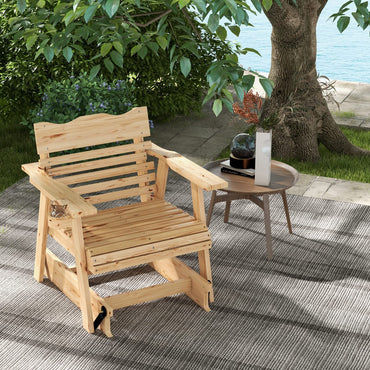 Fauteuil à bascule d'extérieur en sapin Tangkula, balancelle d'extérieur avec porte-gobelet caché rotatif