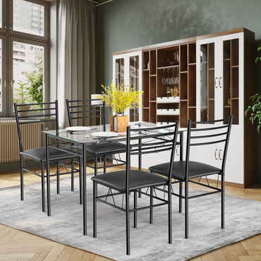 Tangkula Dining Table Set, 5 Pieces Dining Set with Tempered Glass Top Table and 4 Chairs